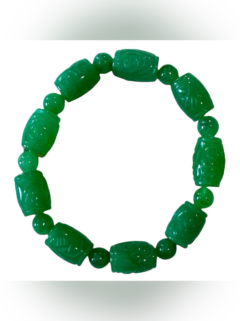 DJoy Womens Green Jade Carved Beaded Statement Stretch Bracelet NWT